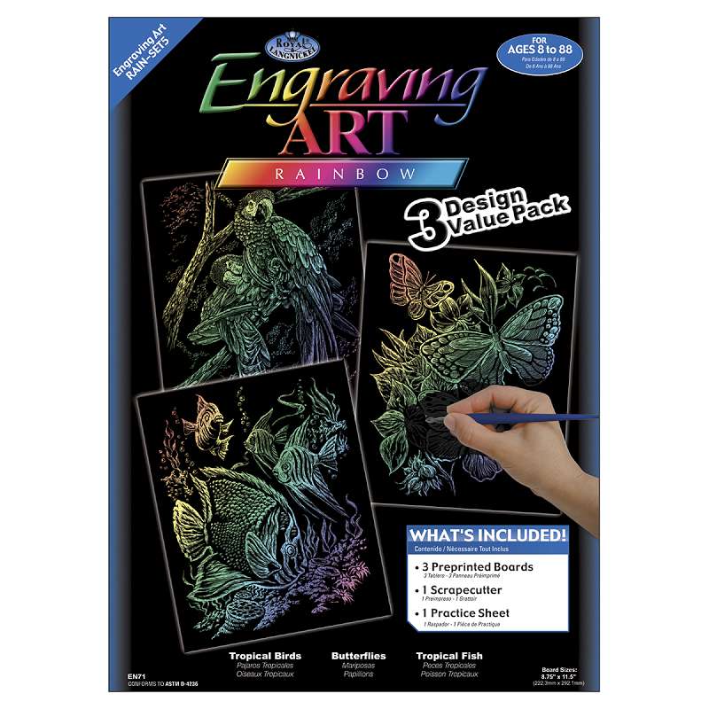 Foil Engraving Art Kit Value Pack 8.75"X11.5" Rainbow - Fish, Butterflies & Birds