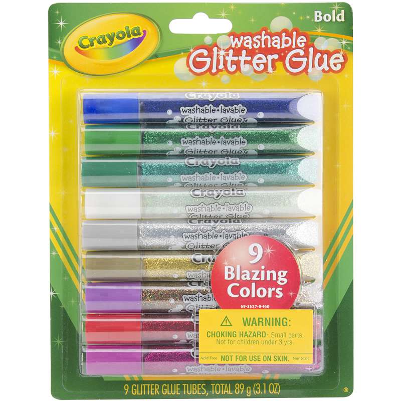 Crayola Washable Glitter Glue Pens .35oz Bold 9/Pkg