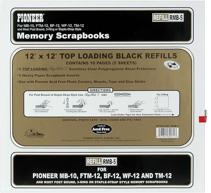 Pioneer Universal Top-Loading Page Protectors 5/Pkg 12"X12" (W/Black Inserts)