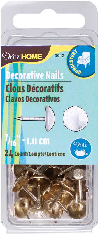 Upholstery Decorative Nails 7/16" 24/Pkg Gilt Hammered Head