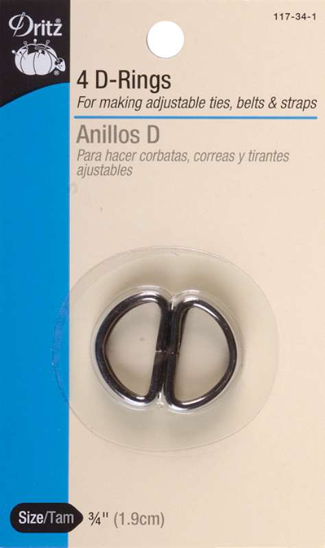 Metal "D" Rings 3/4" 4/Pkg Black