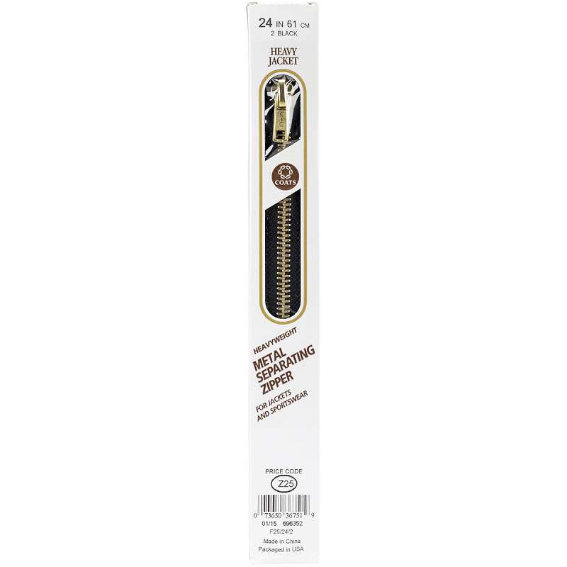 Heavyweight Brass Separating Metal Zipper 24" Black