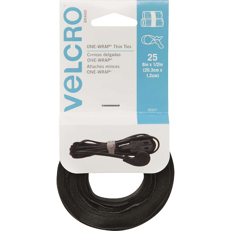 VELCRO(R) Brand ONE-WRAP(R) Thin Ties 8"X1/2" 25/Pkg Black