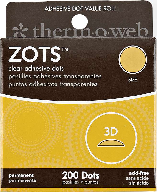 Zots Clear Adhesive Dots 3D 1/2"X1/8" Thick 200/Pkg