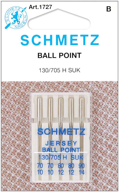 Ball Point Jersey Machine Needles Sizes 10/70 (2), 12/80 (2) & 14/90 (1)