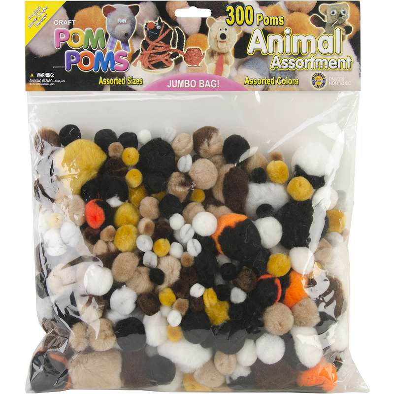 Pom-Poms Assorted 300/Pkg Animal