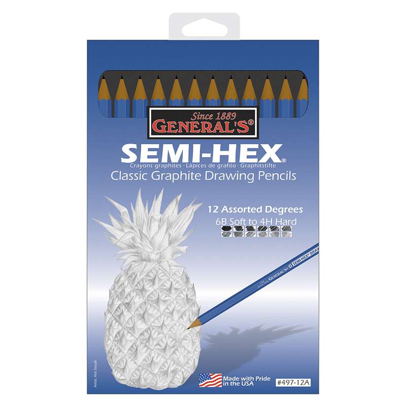 Semi-Hex Graphite Drawing Pencils 12/Pkg  