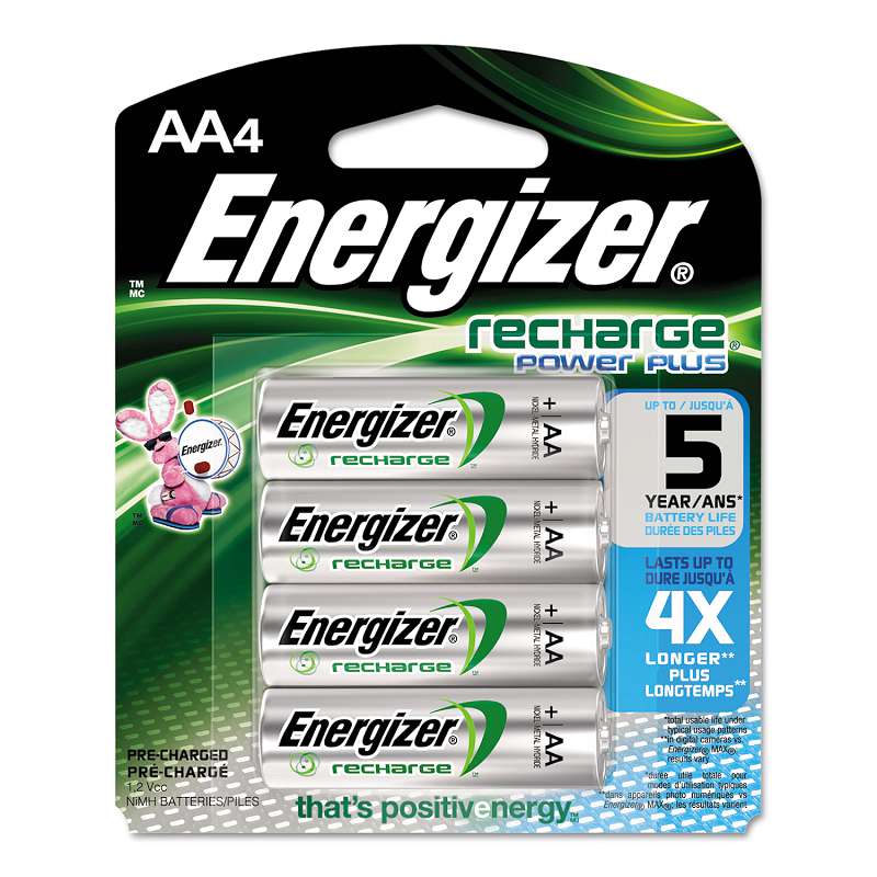 Energizer® NiMH Rechargeable Batteries, AA, 4 Batteries/Pack