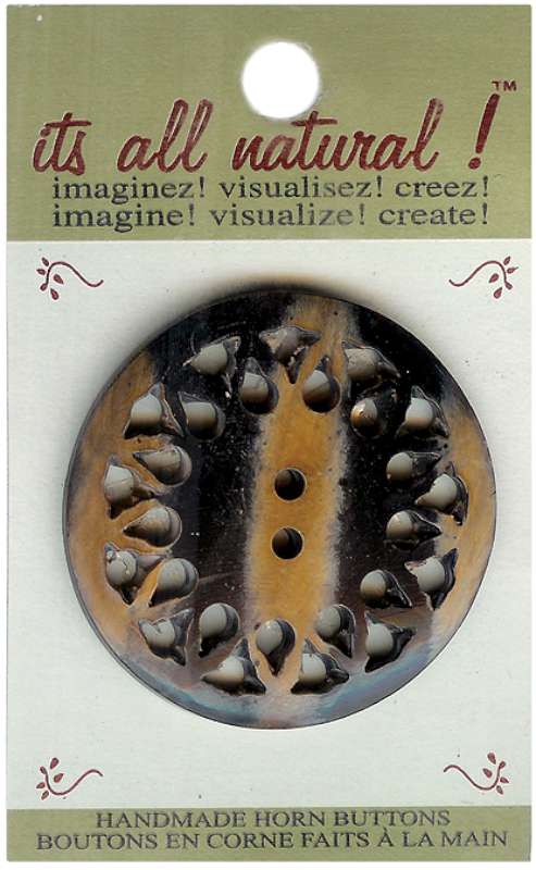 Handmade Horn Button Natural - Round Carved 1/Pkg