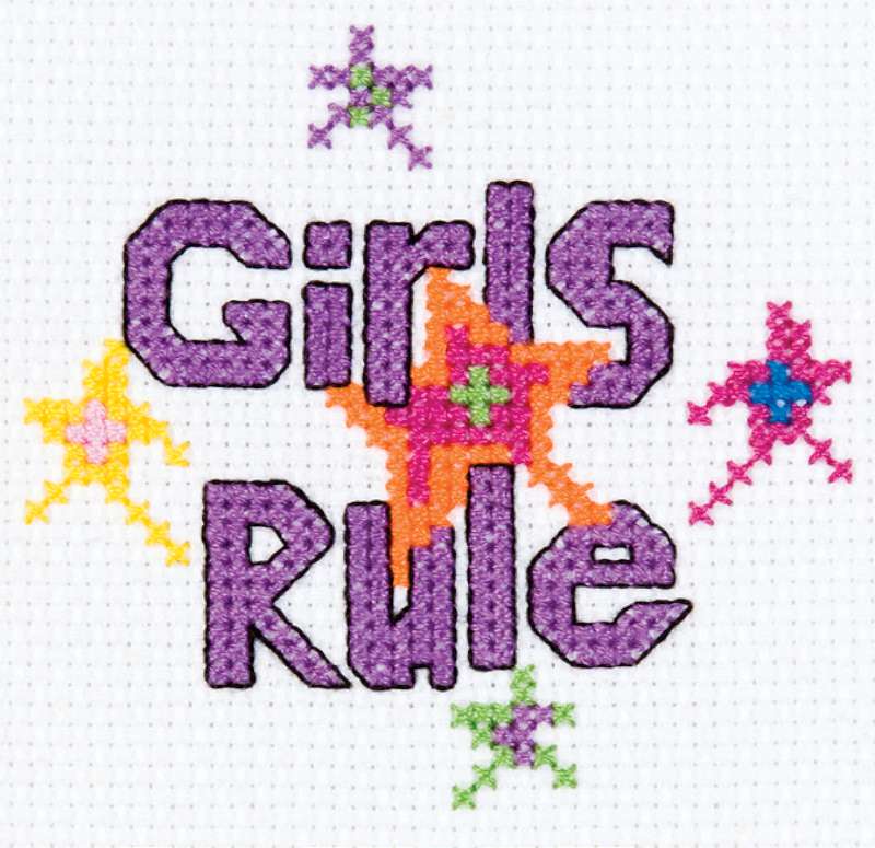 My 1st Stitch Girls Rule Mini Counted Cross Stitch Kit 3" Round 14 Count
