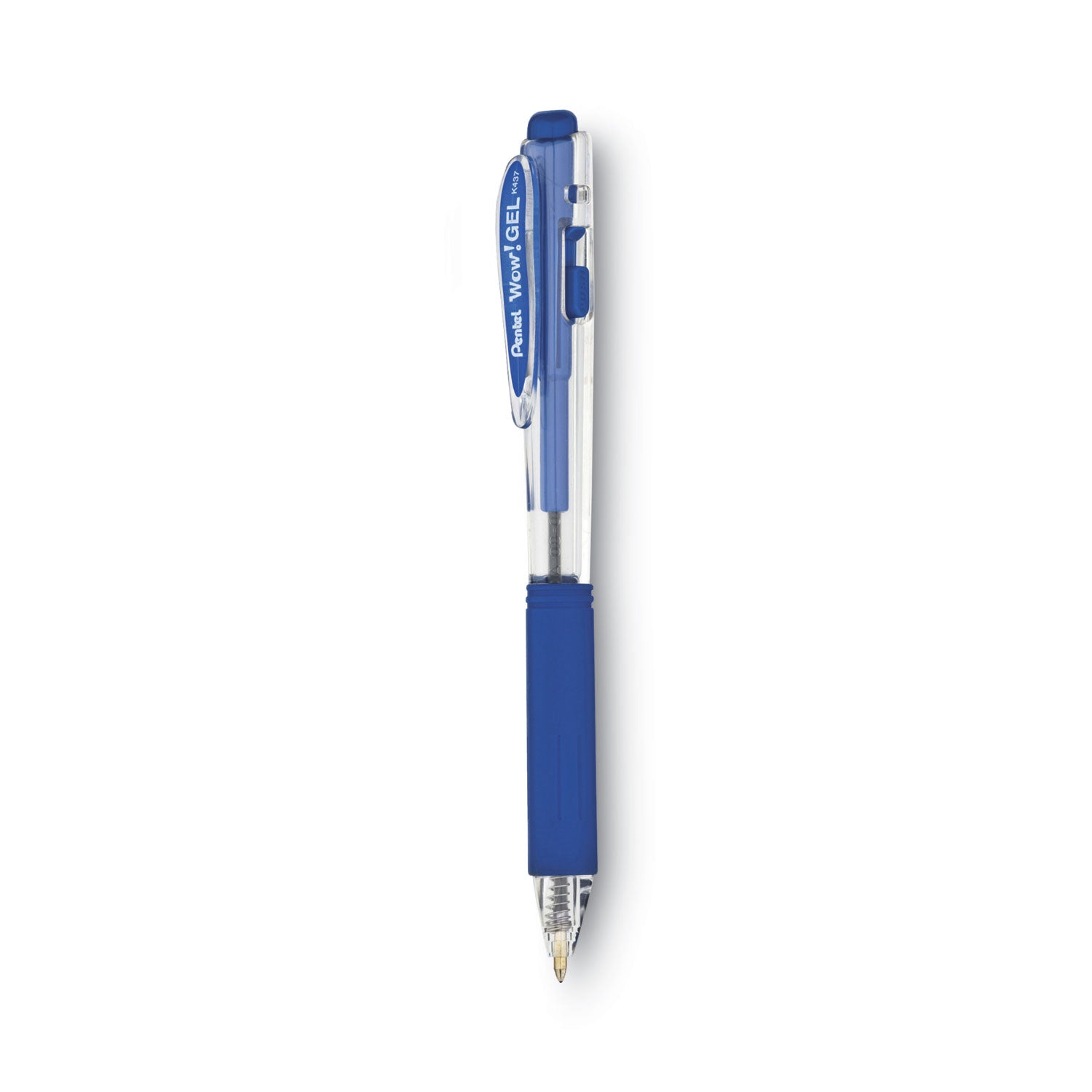 Pentel® WOW! Retractable Gel Pen, .7mm, Trans Barrel, Blue Ink, Dozen