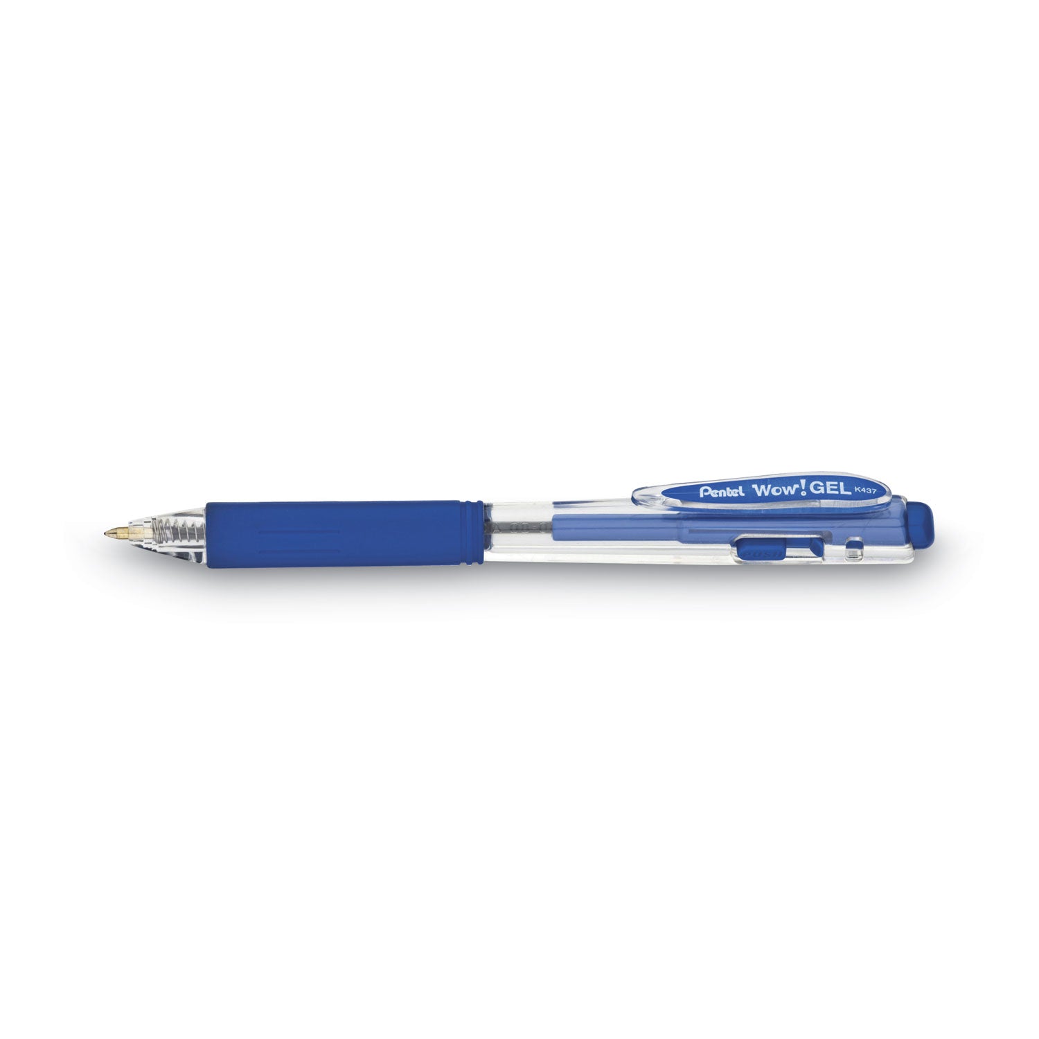 Pentel® WOW! Retractable Gel Pen, .7mm, Trans Barrel, Blue Ink, Dozen
