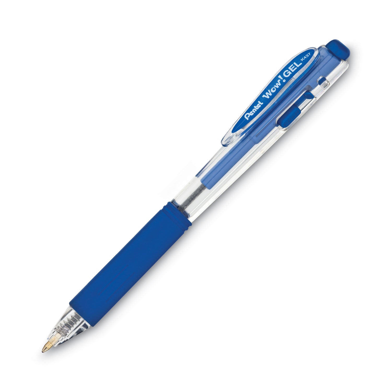 Pentel® WOW! Retractable Gel Pen, .7mm, Trans Barrel, Blue Ink, Dozen
