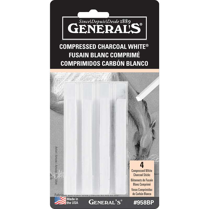 Compressed Charcoal Sticks 4/Pkg White - 2B, 4B & 6B