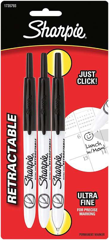 Sharpie Ultra Fine Point Retractable Permanent Markers 3/Pkg Black