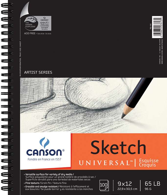 Canson Universal Spiral Sketch Book 9"X12" 100 Sheets