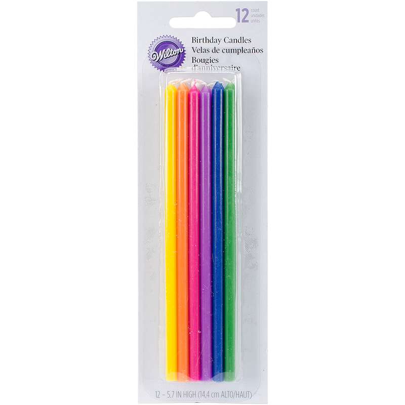 Long Birthday Candles 5.875" 12/Pkg Assorted Colors