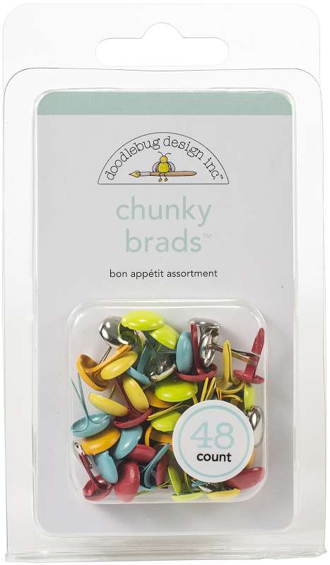 Doodlebug Chunky Brads 48/Pkg Bon Appetit, I Heart Travel