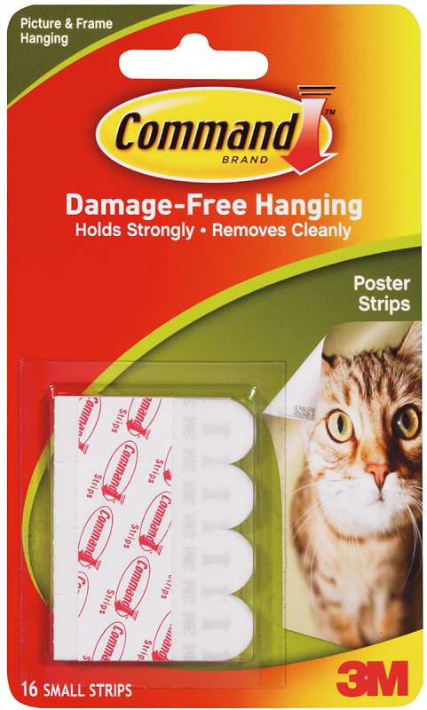 Command Small Poster Strips White 16/Pkg