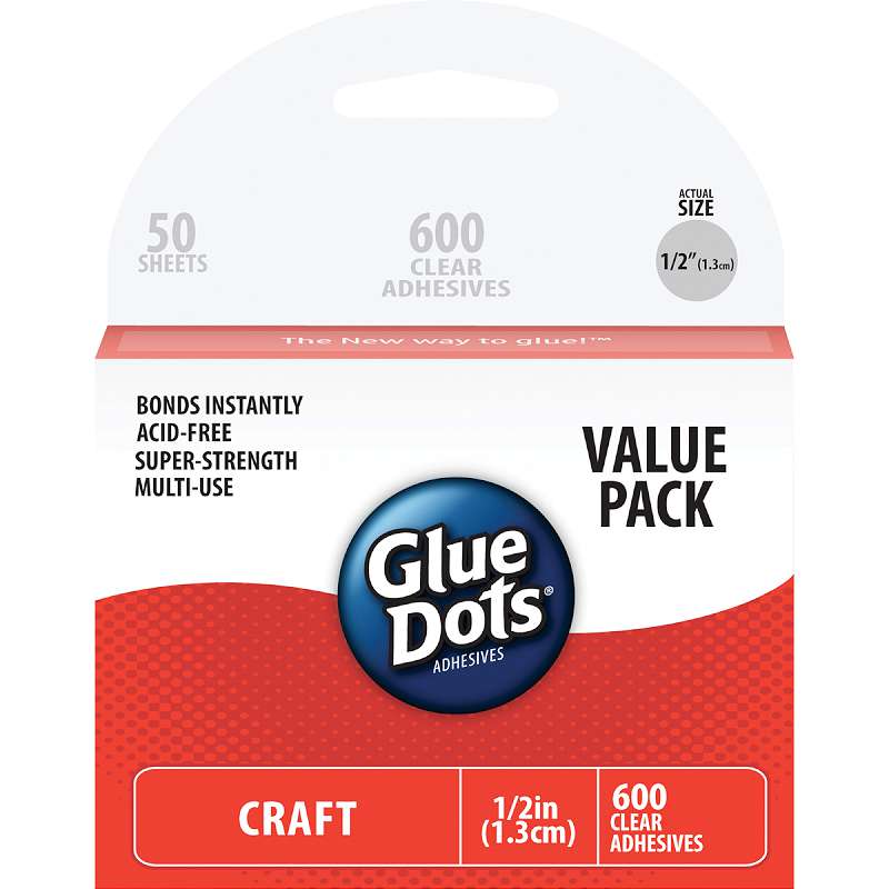Glue Dots .5" Craft Dot Sheets Value Pack 600 Clear Dots