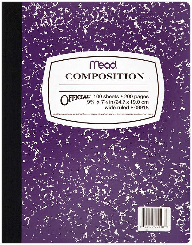 Mead Composition Wide Ruled Notebook 9.75"X7.5" 100 Sheets