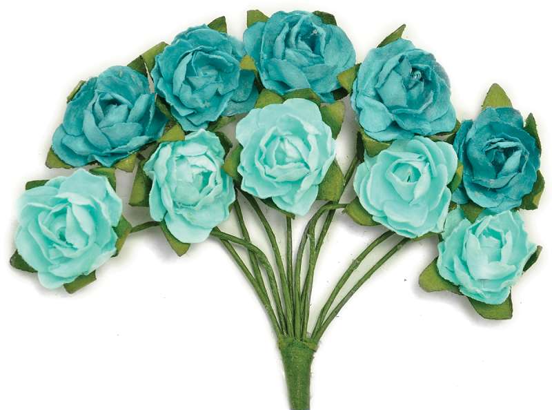 Mini Paper Blooms .5" Flowers W/Wire Stems 10/Pkg Sea Breeze