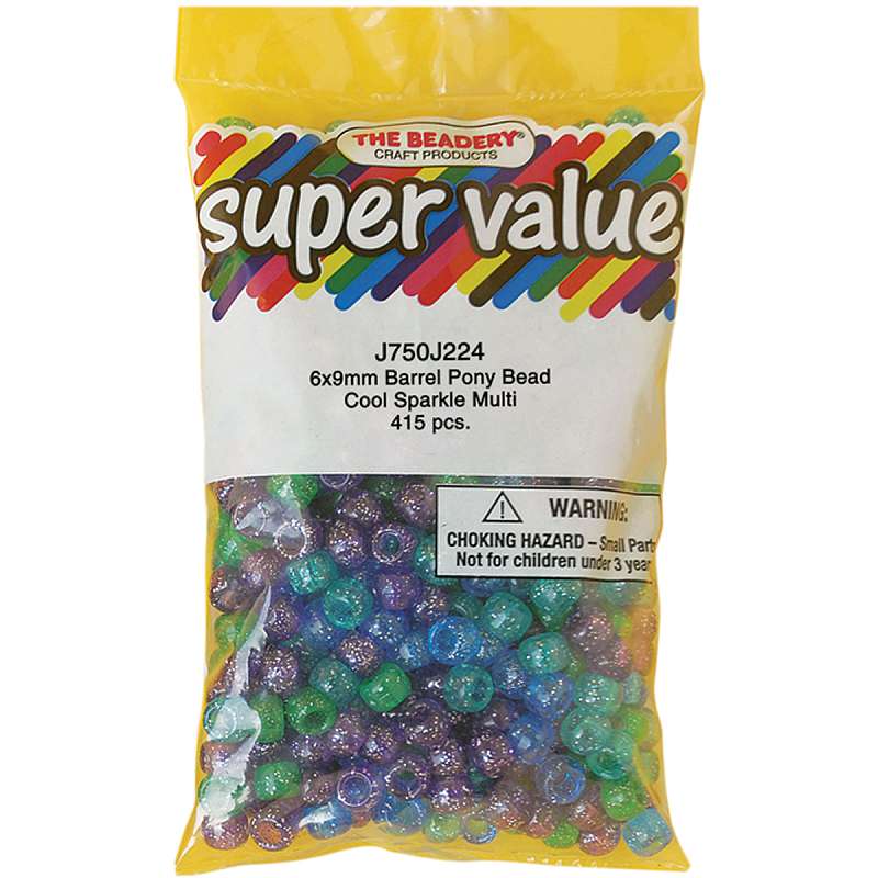 Pony Beads 6mmX9mm 415/Pkg Cool Sparkle Multicolor