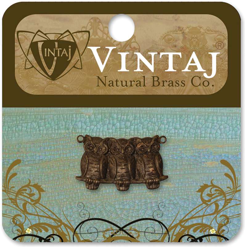Vintaj Metal Accent Perched Owls 22mmX11.5mm 1/Pkg