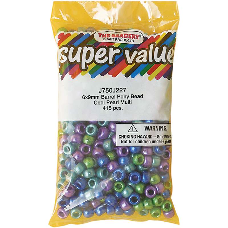 Pony Beads 6mmX9mm 415/Pkg Cool Pearl Multicolor