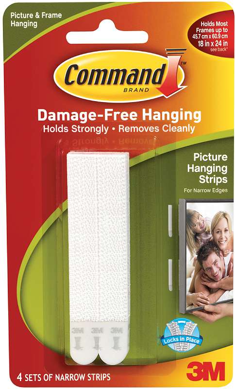 Command Narrow Picture Hanging Strips White 4 Sets/Pkg