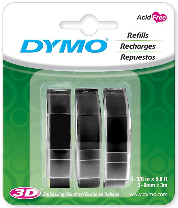 Caption Maker Tape Refill 3/8"X9.8 Feet 3/Pkg Black