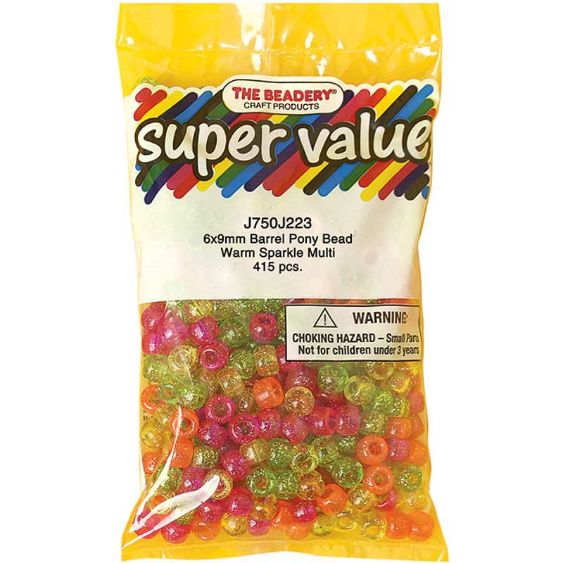 Pony Beads 6mmX9mm 415/Pkg Warm Sparkle Multicolor