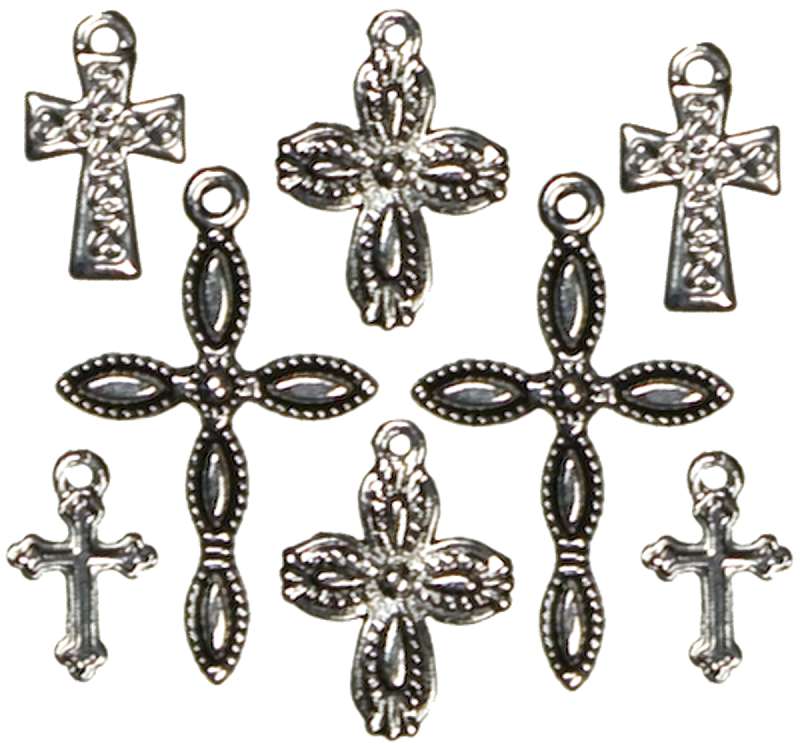 Jewelry Basics Metal Charms Silver & Black Crosses 8/Pkg
