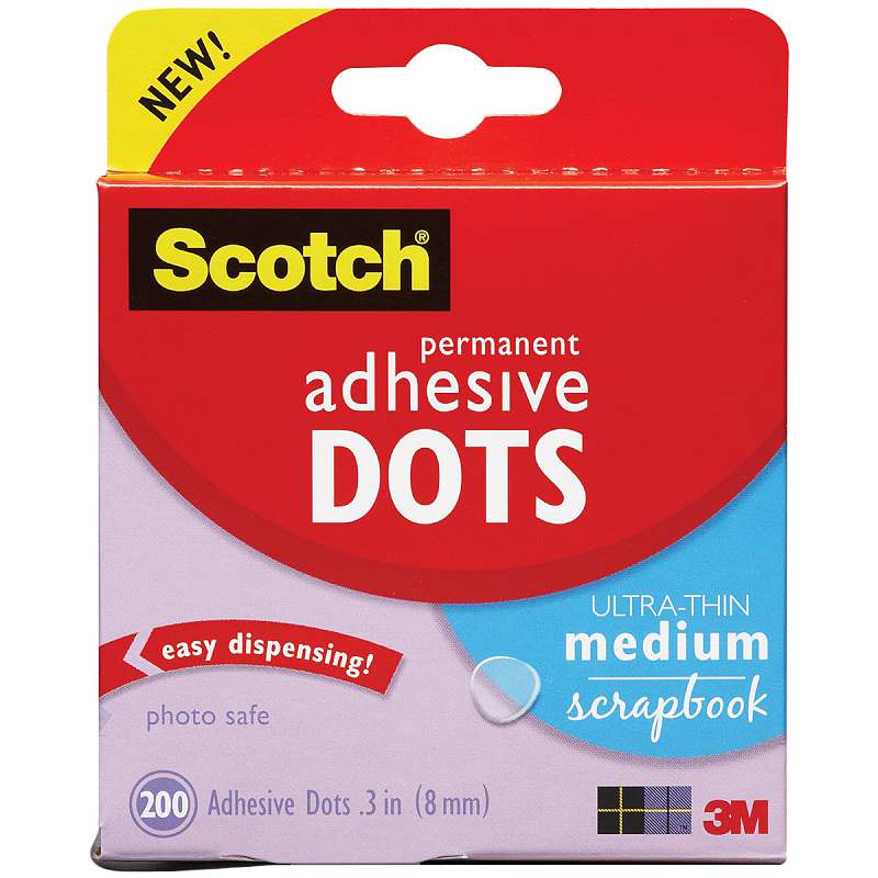 Scotch Permanent Adhesive Dots Ultra-Thin Medium Scrapbook .3" 200/Pkg