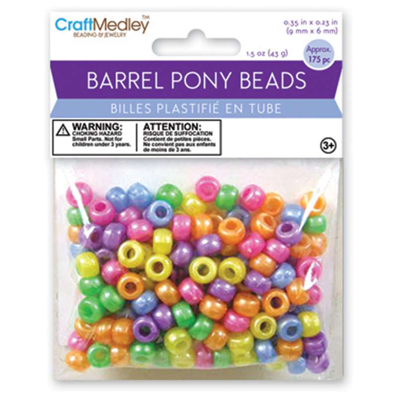 Barrel Pony Beads 6mmX9mm 175/Pkg Pearlized Multicolor