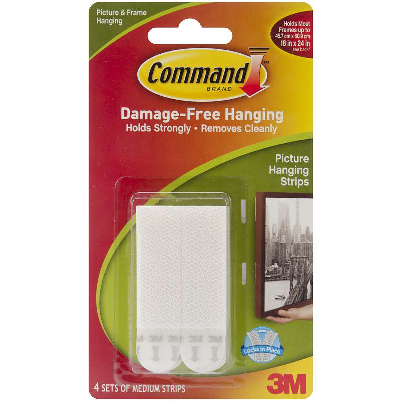 Command Medium Picture Hanging Strips White 4 Sets/Pkg