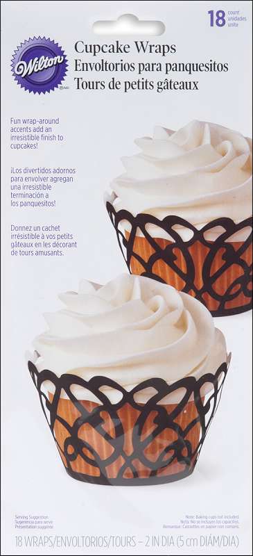 Standard Cupcake Wraps Black Swirls 18/Pkg