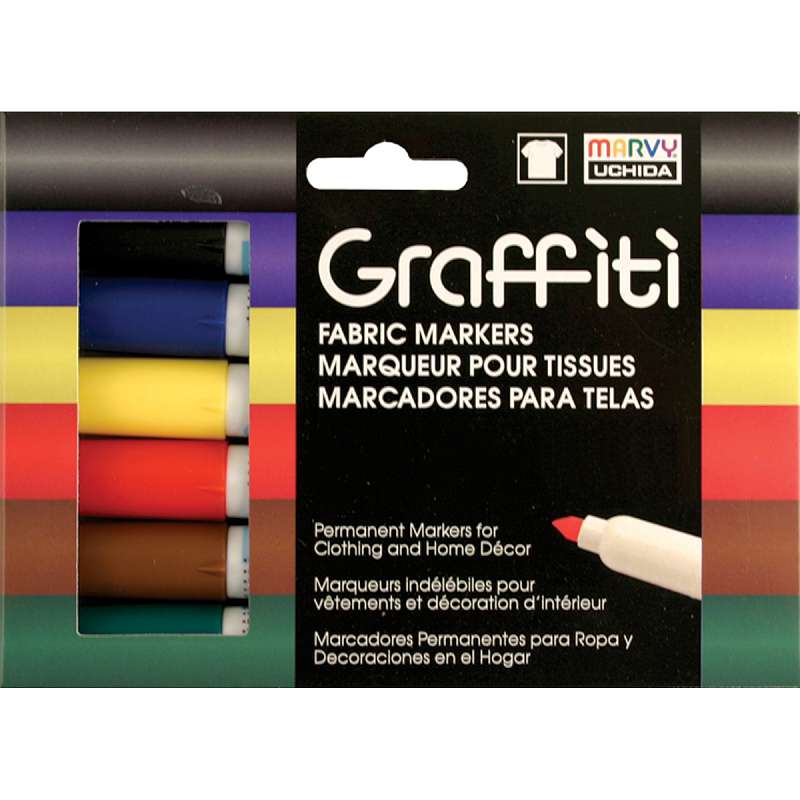 Graffiti Fabric Markers 6/Pkg Primary