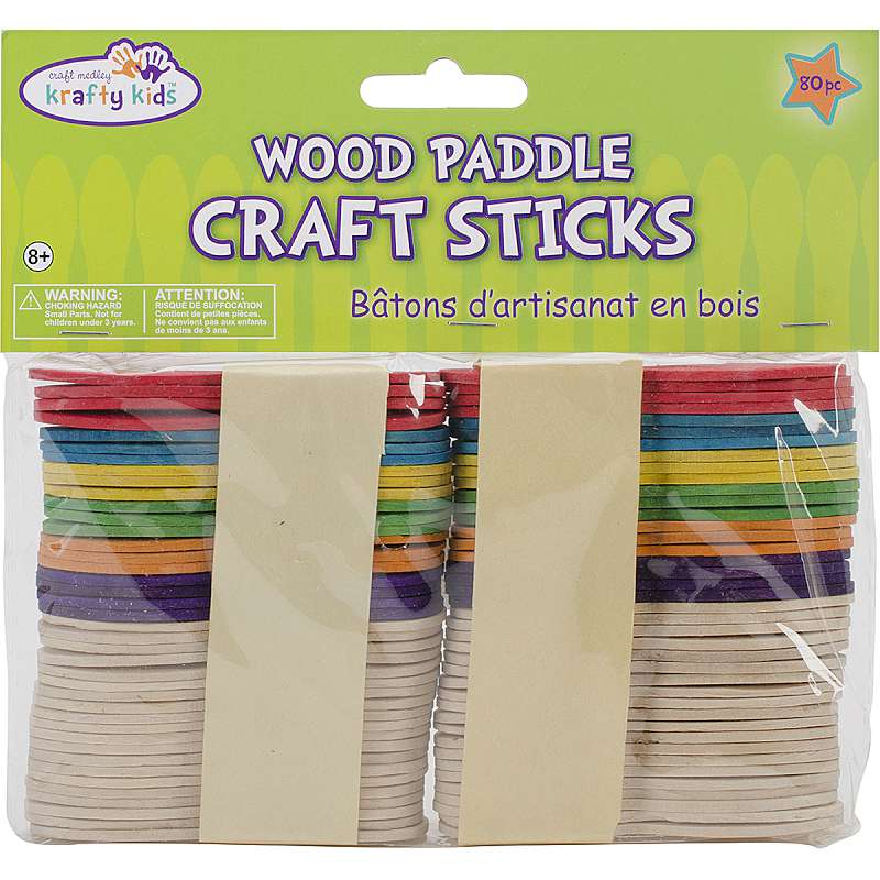 Craft Paddle Sticks Natural & Colored 3" 80/Pkg