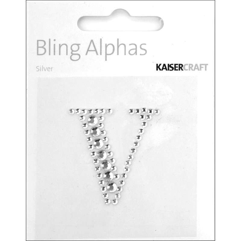 Bling Alphas Self-Adhesive Rhinestone Letter 1.375" Silver Crystal - V