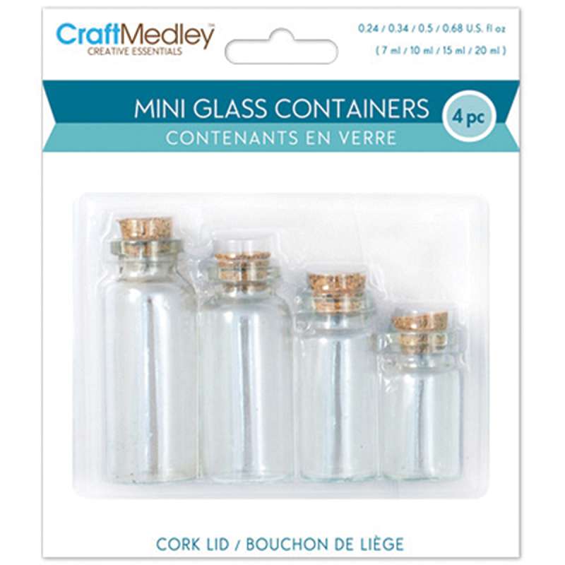 Mini Glass Containers W/Cork Lids 4/Pkg 7ml, 10ml, 15ml & 20ml