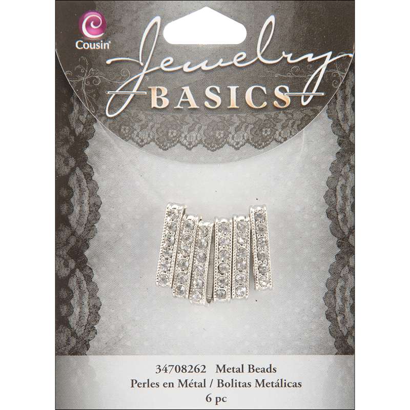 Jewelry Basics Metal Beads 21mm 6/Pkg Silver & Crystal Rondelle