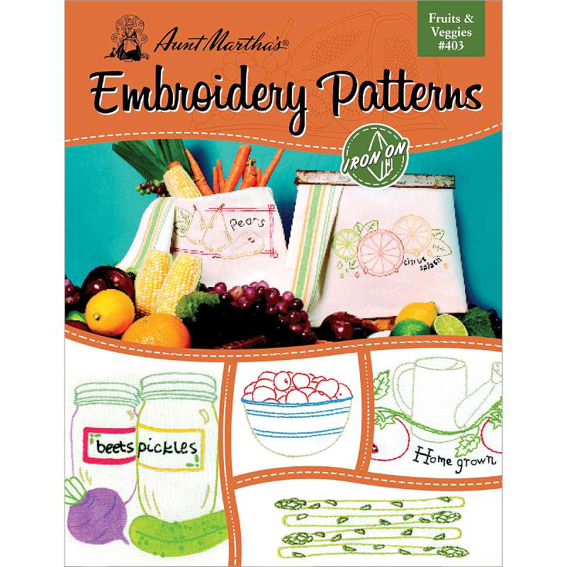 Aunt Martha's Iron-On Transfer Book Fruits & Veggies