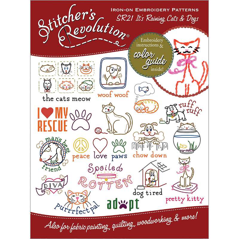 Stitcher's Revolution Iron-On Transfers Raining Cats & Dogs
