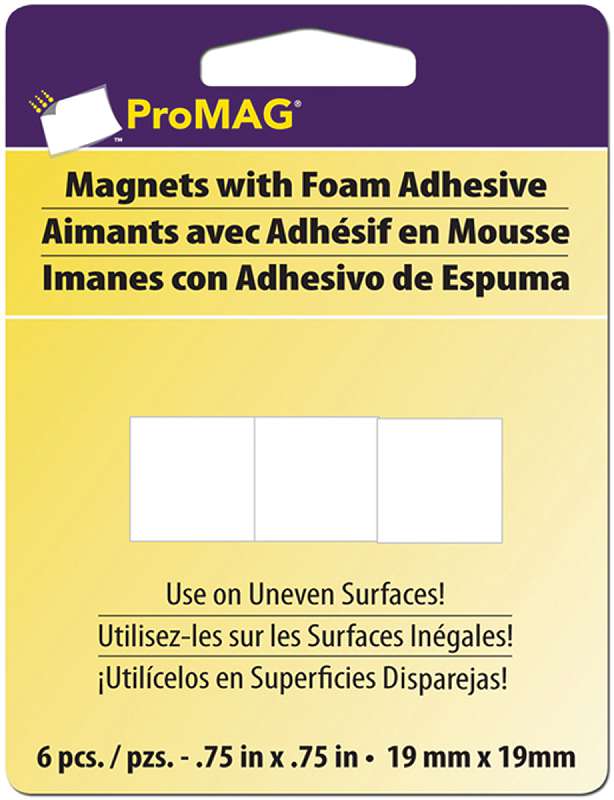 ProMag Square Magnets W/Foam Adhesive .75" 6/Pkg