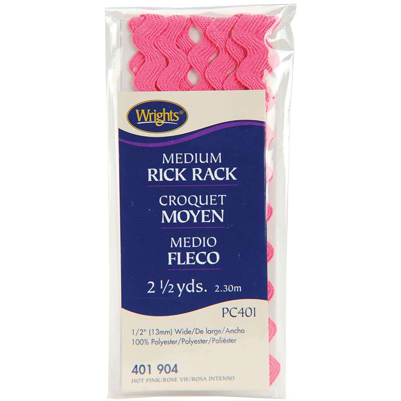 Medium Rickrack 1/2"X2-1/2yd Hot Pink