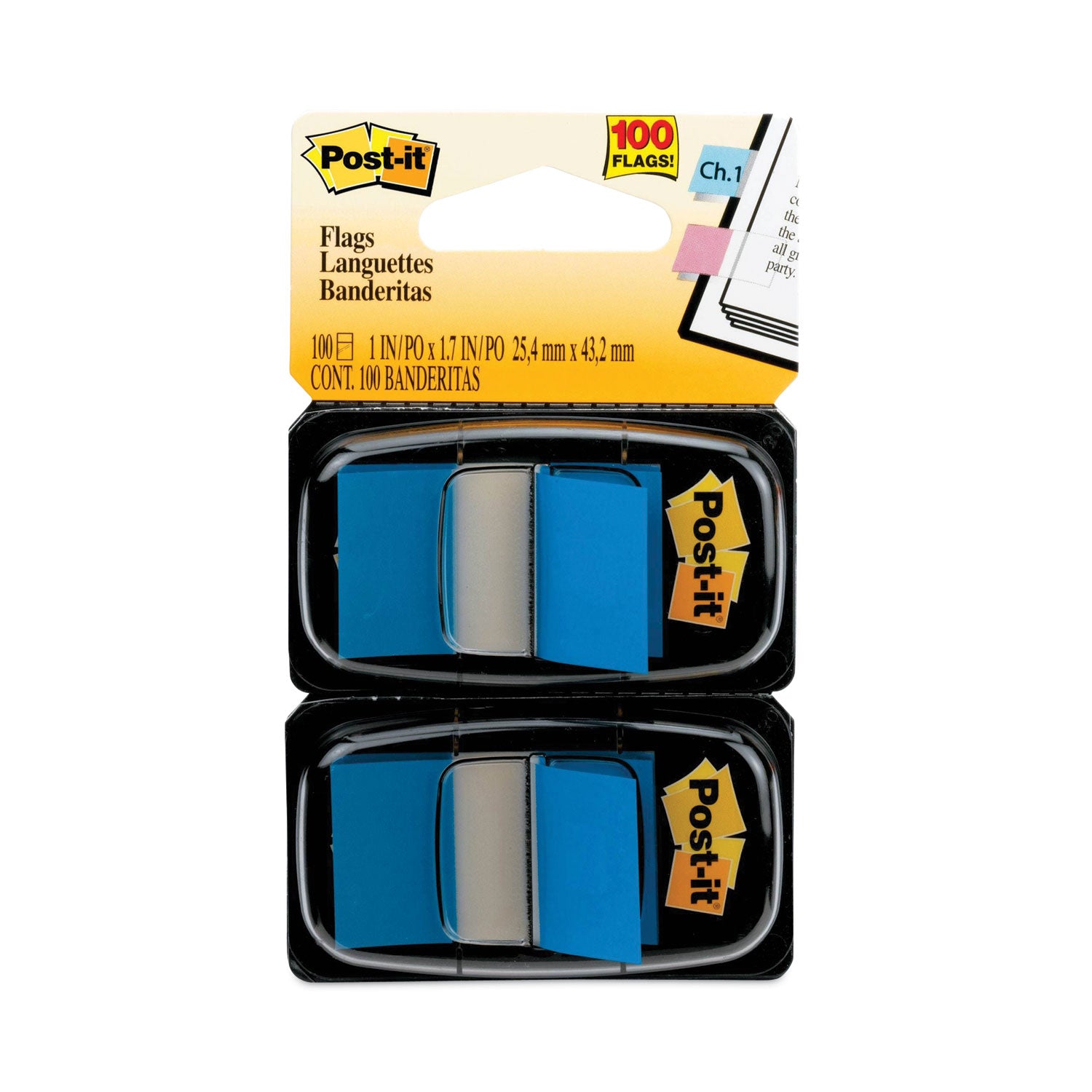 Post-it® Flags Standard Page Flags in Dispenser, Blue, 100 Flags/Dispenser