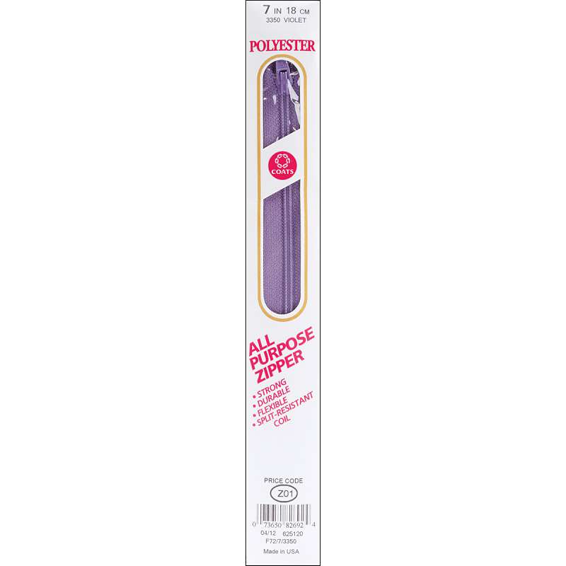 All-Purpose Plastic Zipper 7" Violet