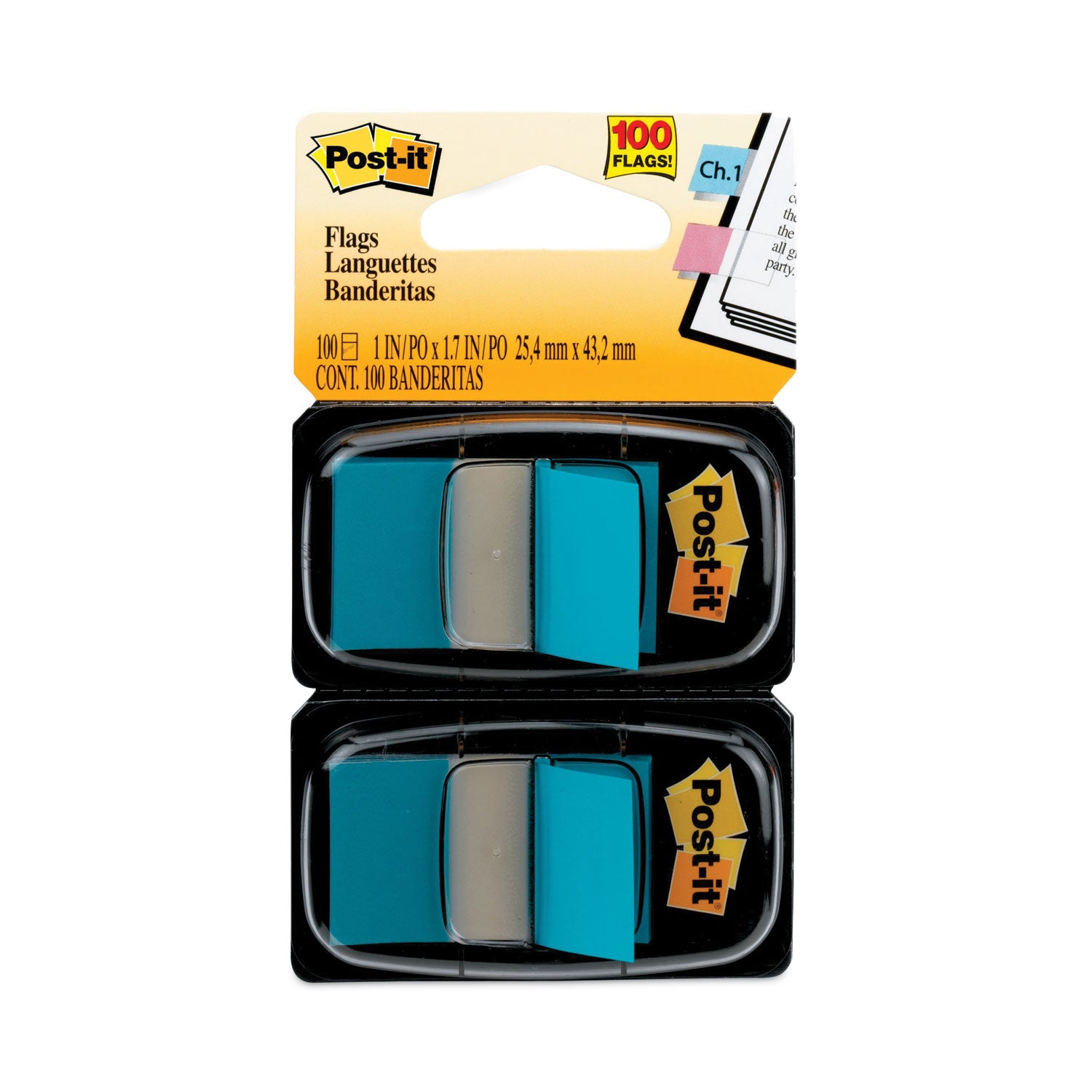 Post-it® Flags Standard Page Flags in Dispenser, Blue, 100 Flags/Dispenser