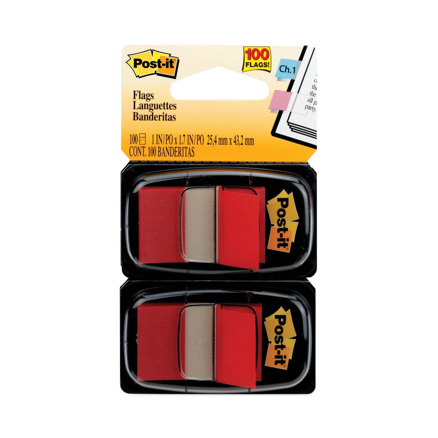 Post-it® Flags Standard Page Flags in Dispenser, Red, 100 Flags/Dispenser